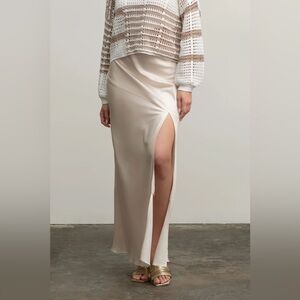 Satin Asymmetrical Side Slit Skirt in Champagne New, Size M